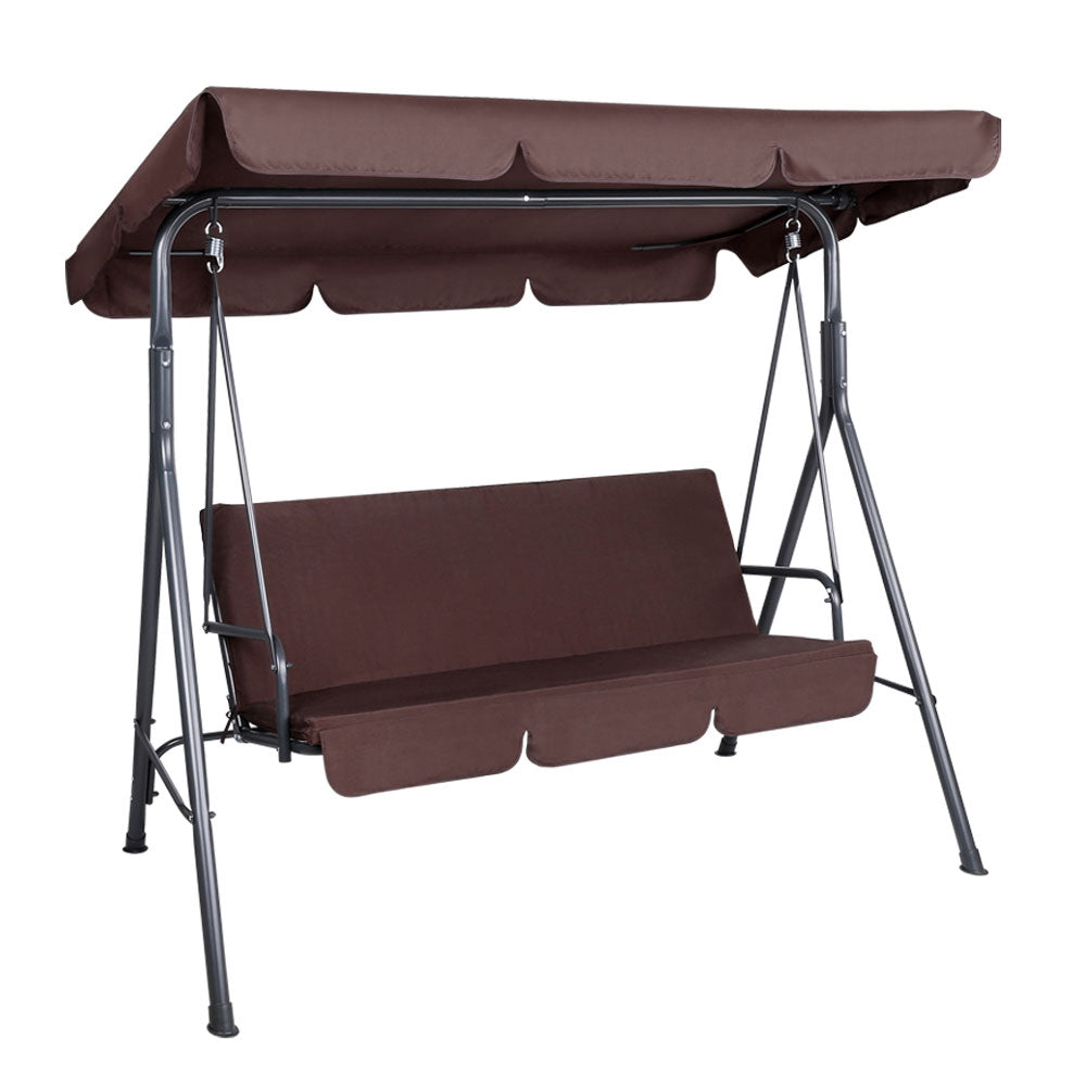 Marlook Outdoor Swing Chair Garden Bench Furniture Canopy 3 Seater Brown