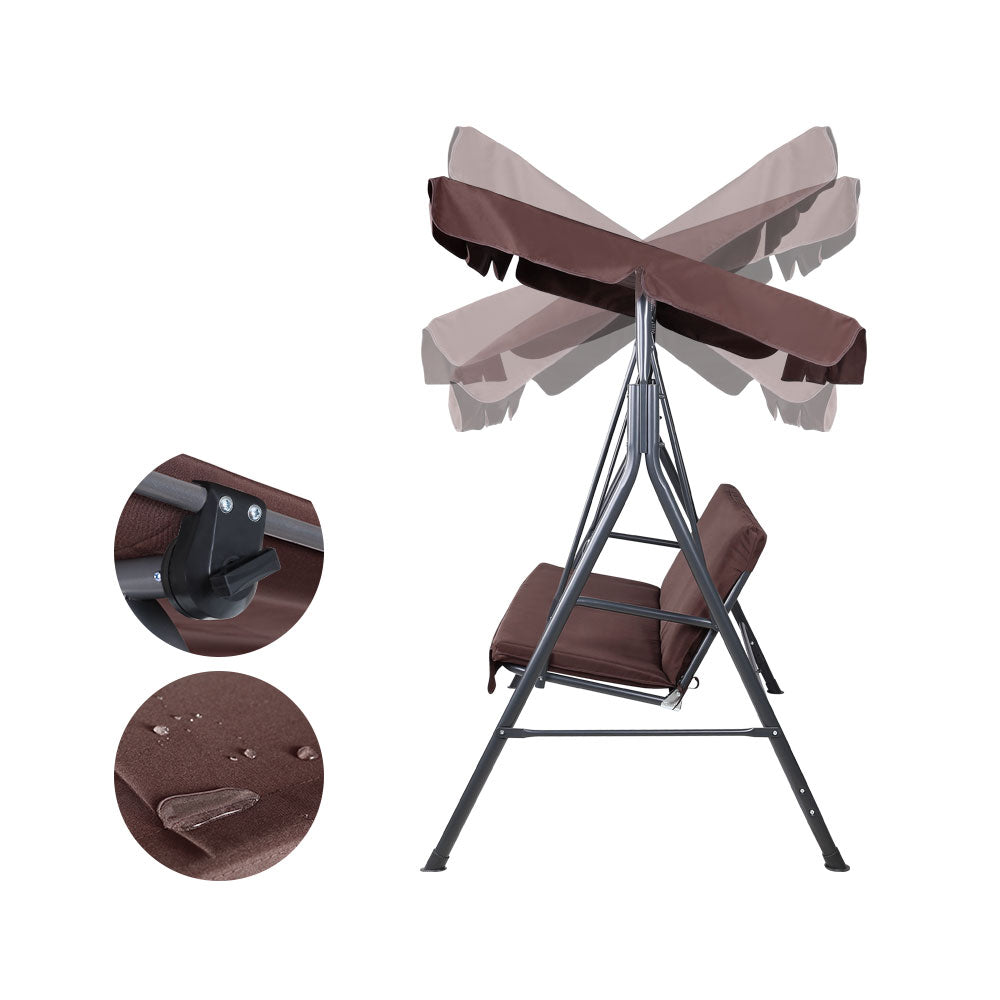 Marlook Outdoor Swing Chair Garden Bench Furniture Canopy 3 Seater Brown