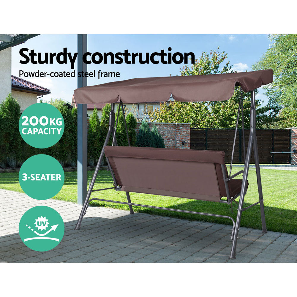 Marlook Outdoor Swing Chair Garden Bench Furniture Canopy 3 Seater Brown