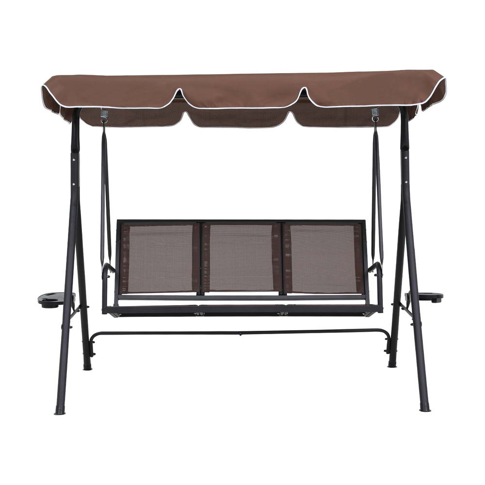 Marlook Outdoor Swing Chair Garden Furniture Canopy Cup Holder 3 Seater Brown