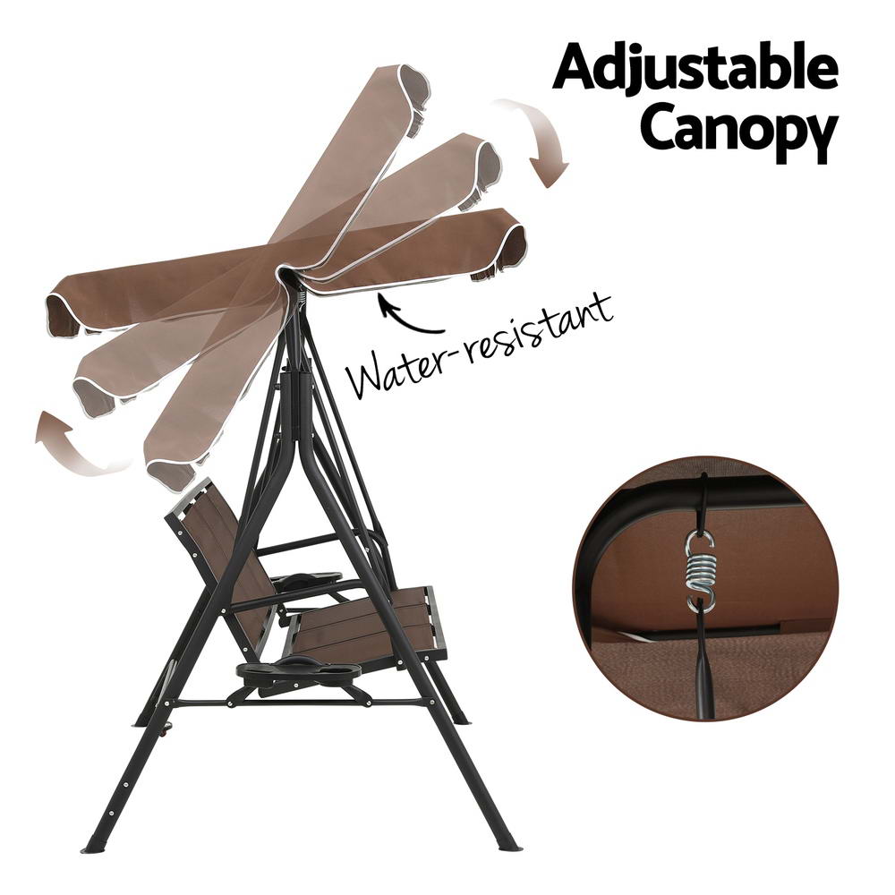 Marlook Outdoor Swing Chair Garden Furniture Canopy Cup Holder 3 Seater Brown