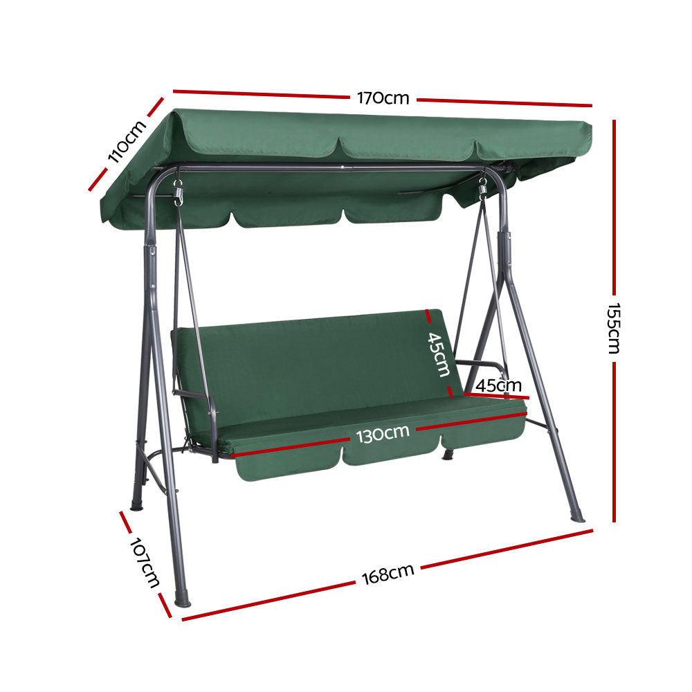 Marlook Outdoor Swing Chair Garden Bench Furniture Canopy 3 Seater Green