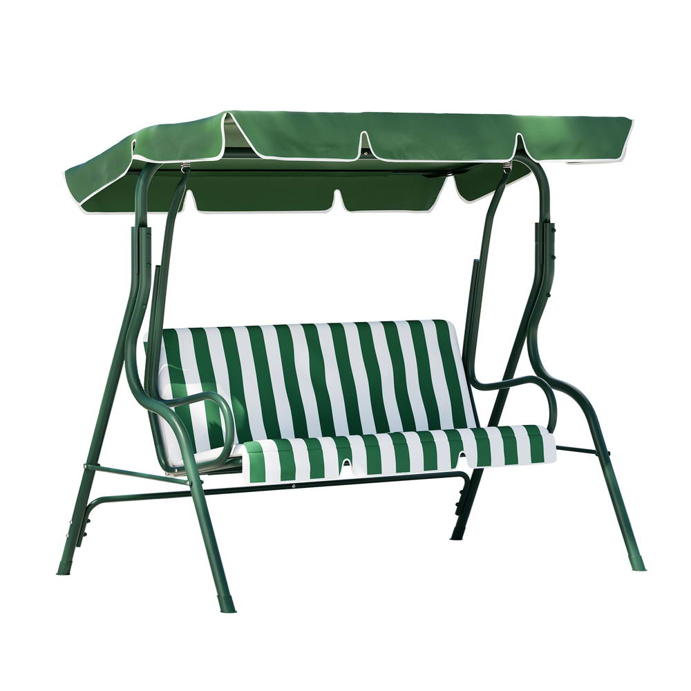 Marlook Outdoor Swing Chair Garden Bench Furniture Canopy 3 Seater White Green