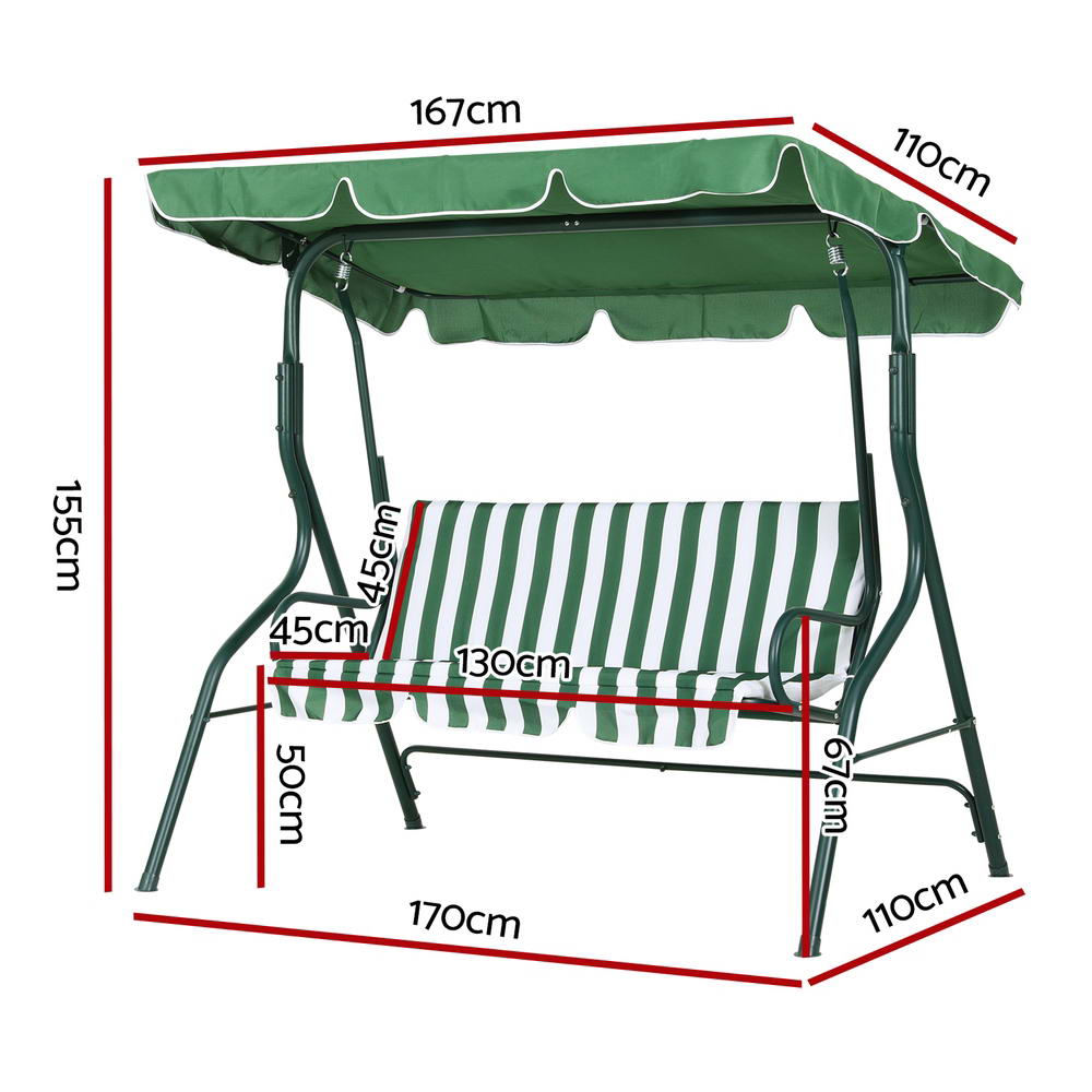 Marlook Outdoor Swing Chair Garden Bench Furniture Canopy 3 Seater White Green