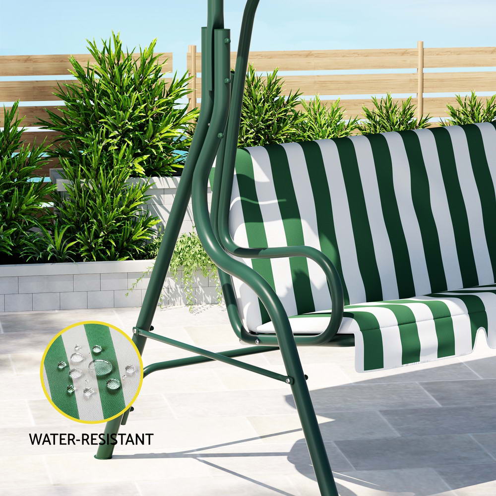 Marlook Outdoor Swing Chair Garden Bench Furniture Canopy 3 Seater White Green