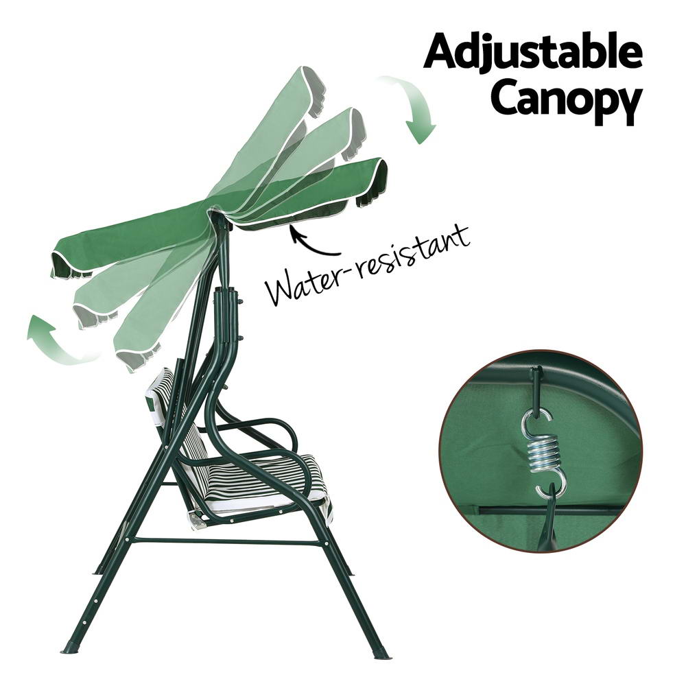Marlook Outdoor Swing Chair Garden Bench Furniture Canopy 3 Seater White Green