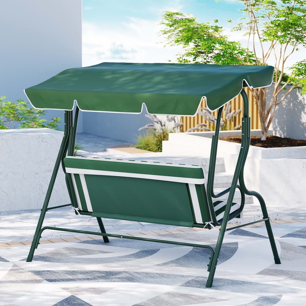 Marlook Outdoor Swing Chair Garden Bench Furniture Canopy 3 Seater White Green