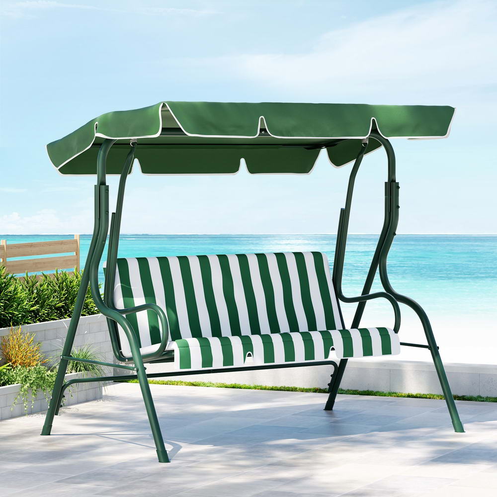 Marlook Outdoor Swing Chair Garden Bench Furniture Canopy 3 Seater White Green