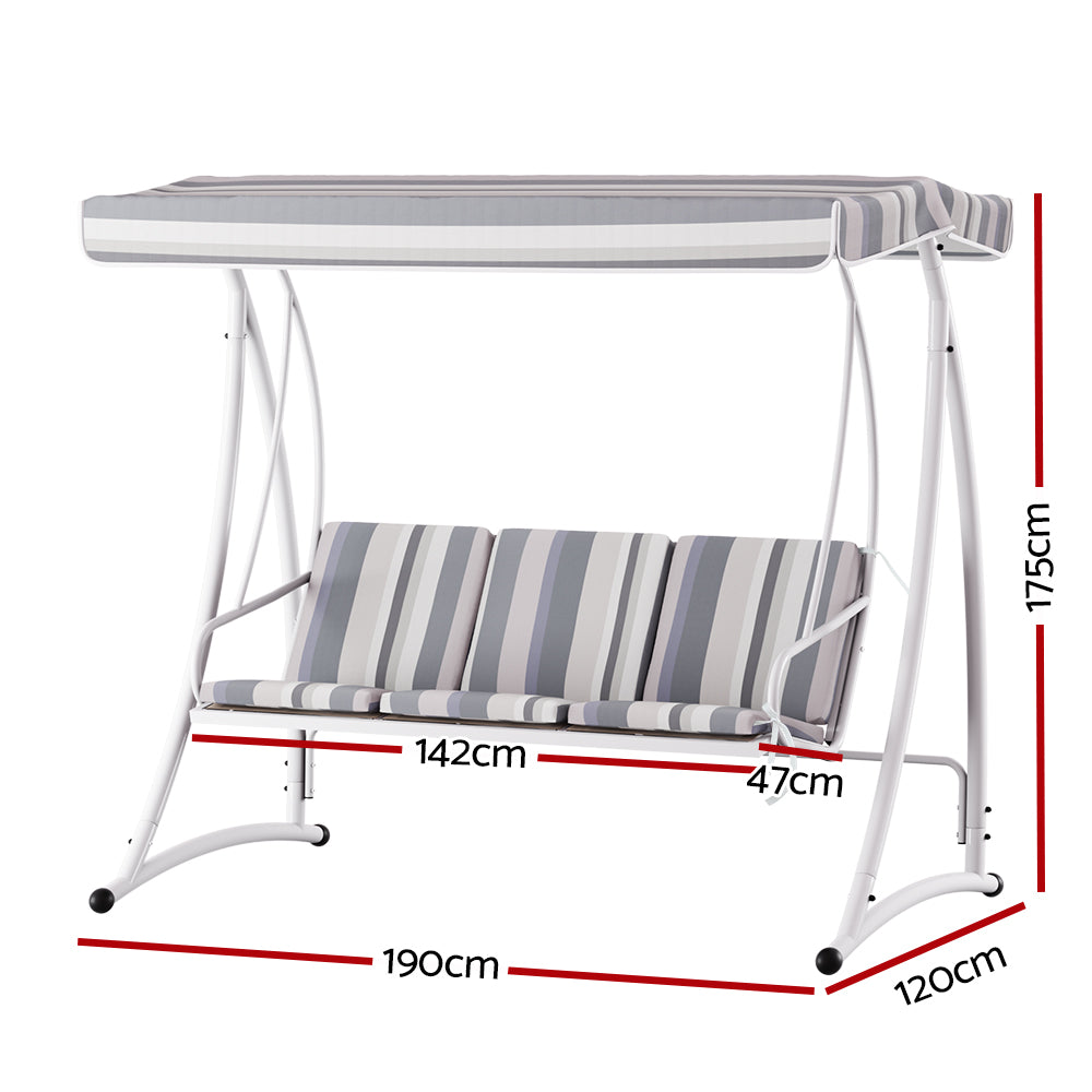 Marlook Outdoor Swing Chair Garden Bench Furniture Canopy 3 Seater White Grey