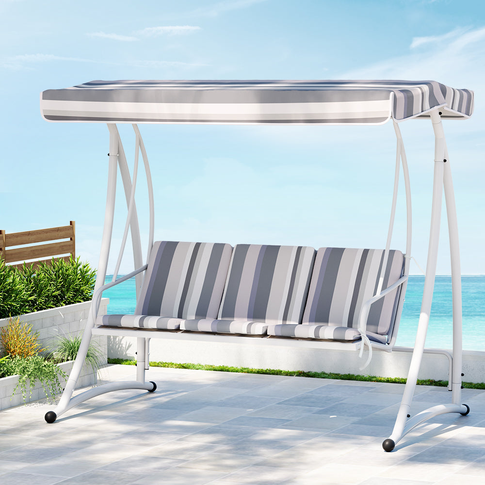 Marlook Outdoor Swing Chair Garden Bench Furniture Canopy 3 Seater White Grey