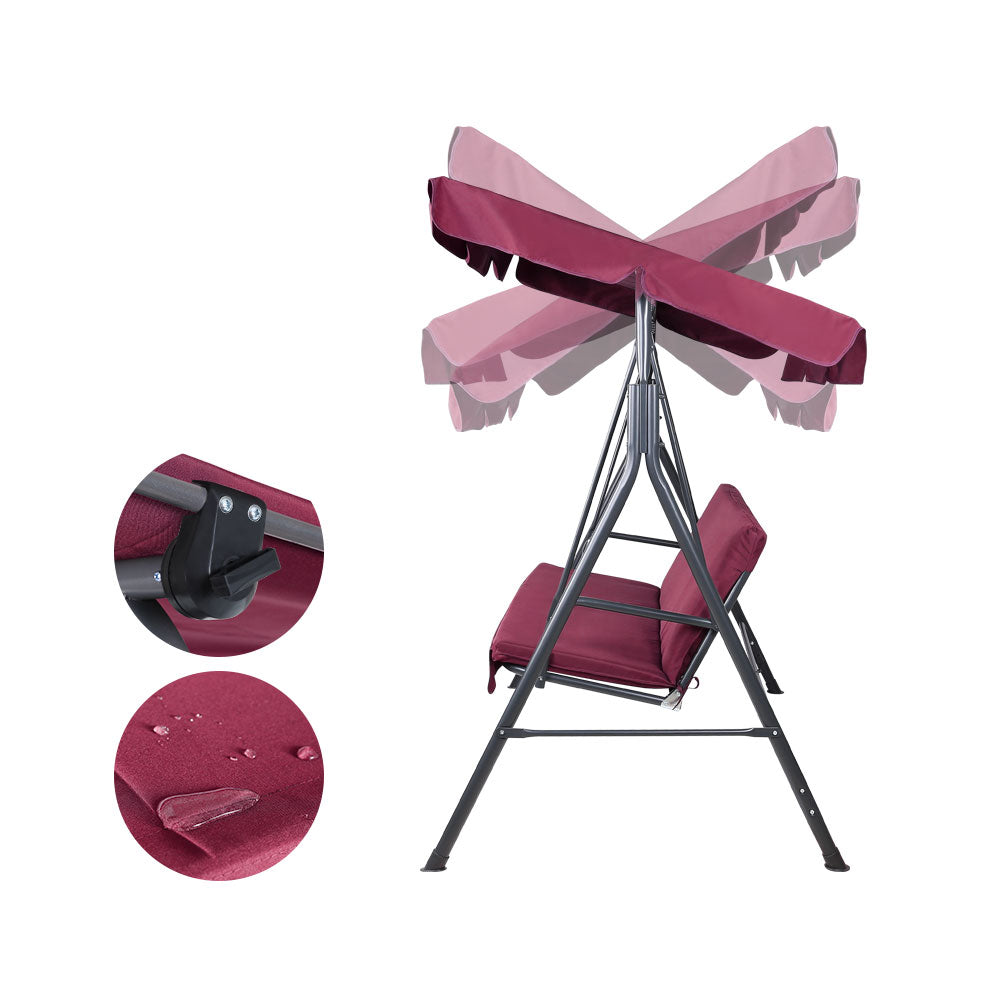 Marlook Outdoor Swing Chair Garden Bench Furniture Canopy 3 Seater Wine Red