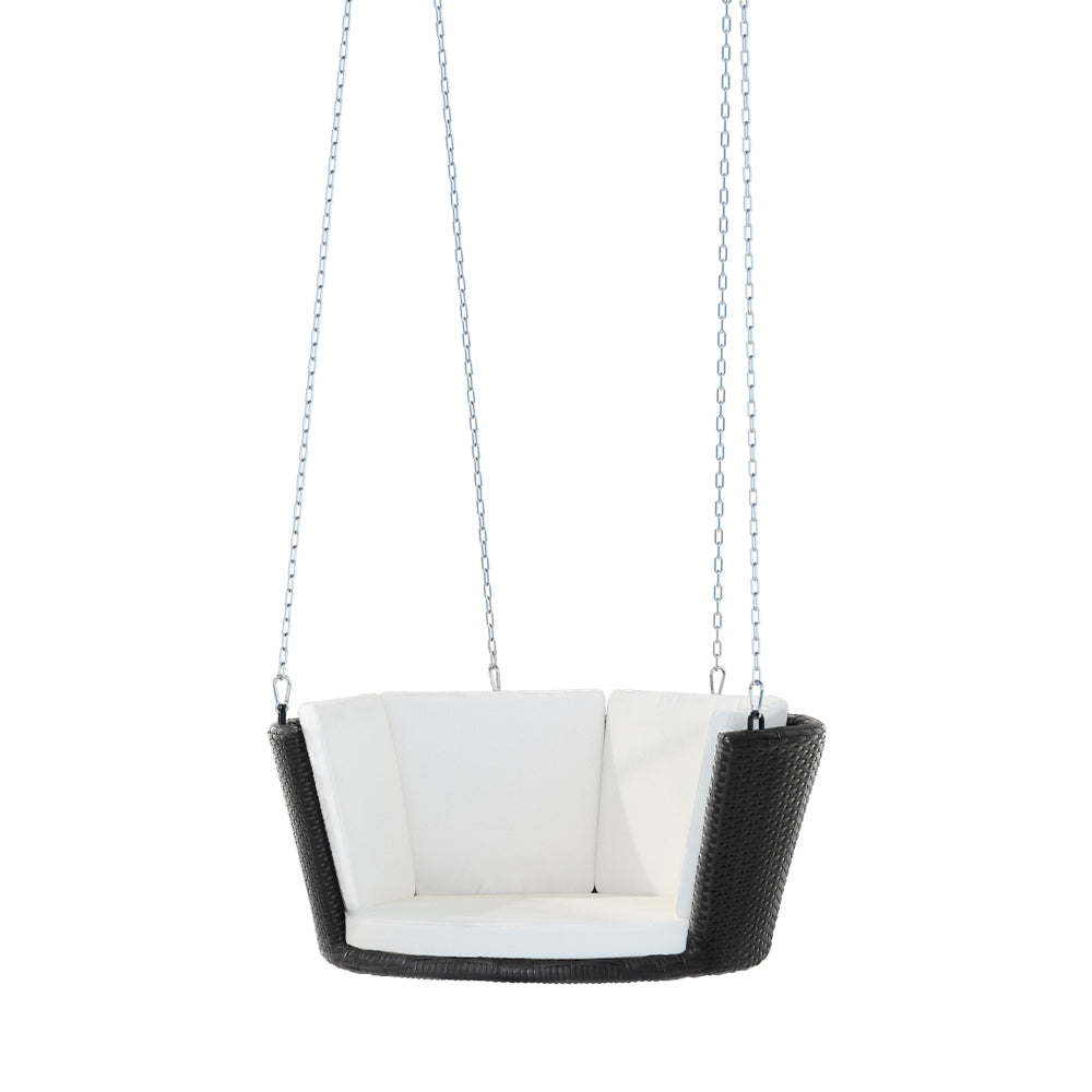 Marlook Rattan Porch Swing Chair With Chain Cushion Outdoor Furniture Black