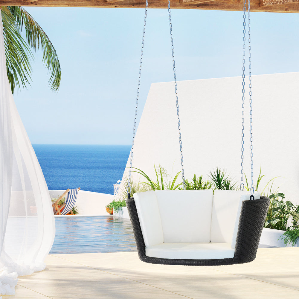Marlook Rattan Porch Swing Chair With Chain Cushion Outdoor Furniture Black