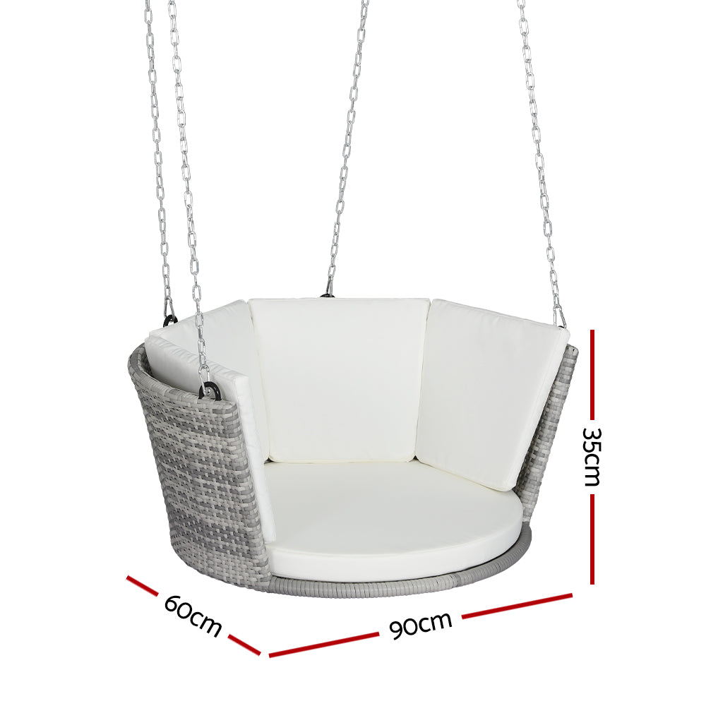 Marlook Rattan Porch Swing Chair With Chain Cushion Outdoor Furniture Grey