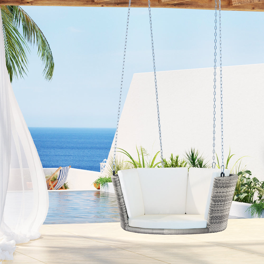 Marlook Rattan Porch Swing Chair With Chain Cushion Outdoor Furniture Grey