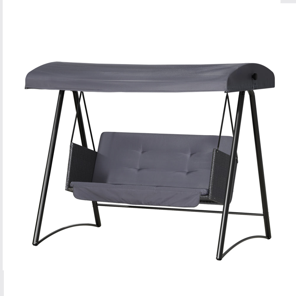 Marlook Outdoor Swing Chair Garden Bench Furniture Canopy 3 Seater Rattan Grey