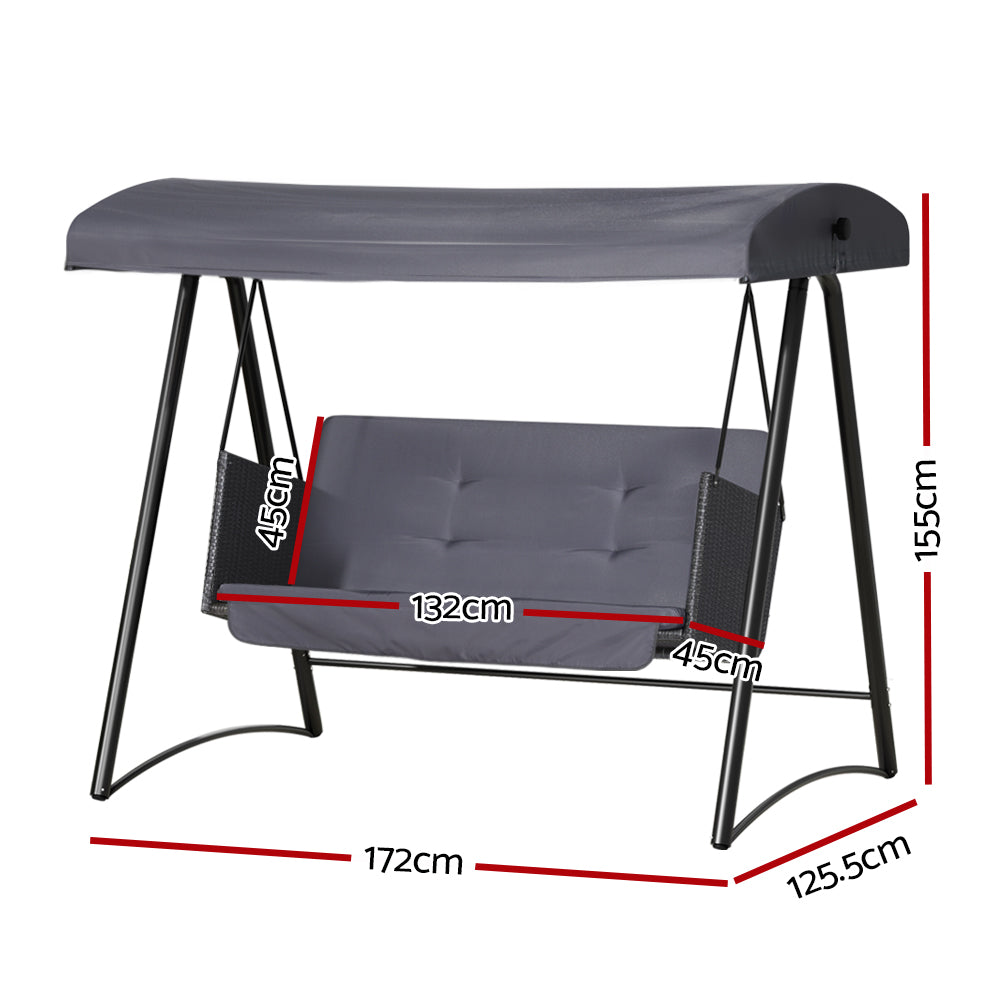 Marlook Outdoor Swing Chair Garden Bench Furniture Canopy 3 Seater Rattan Grey