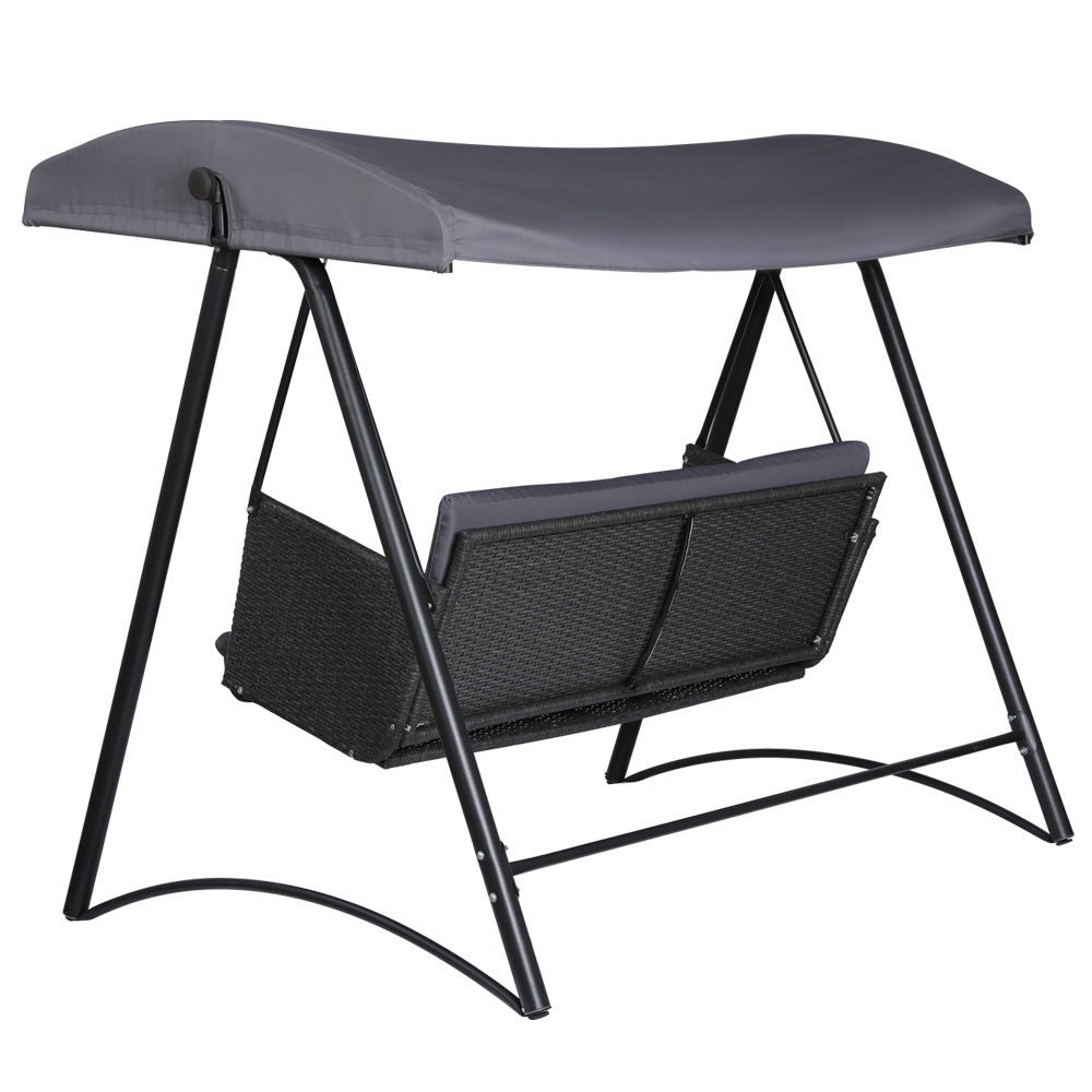 Marlook Outdoor Swing Chair Garden Bench Furniture Canopy 3 Seater Rattan Grey