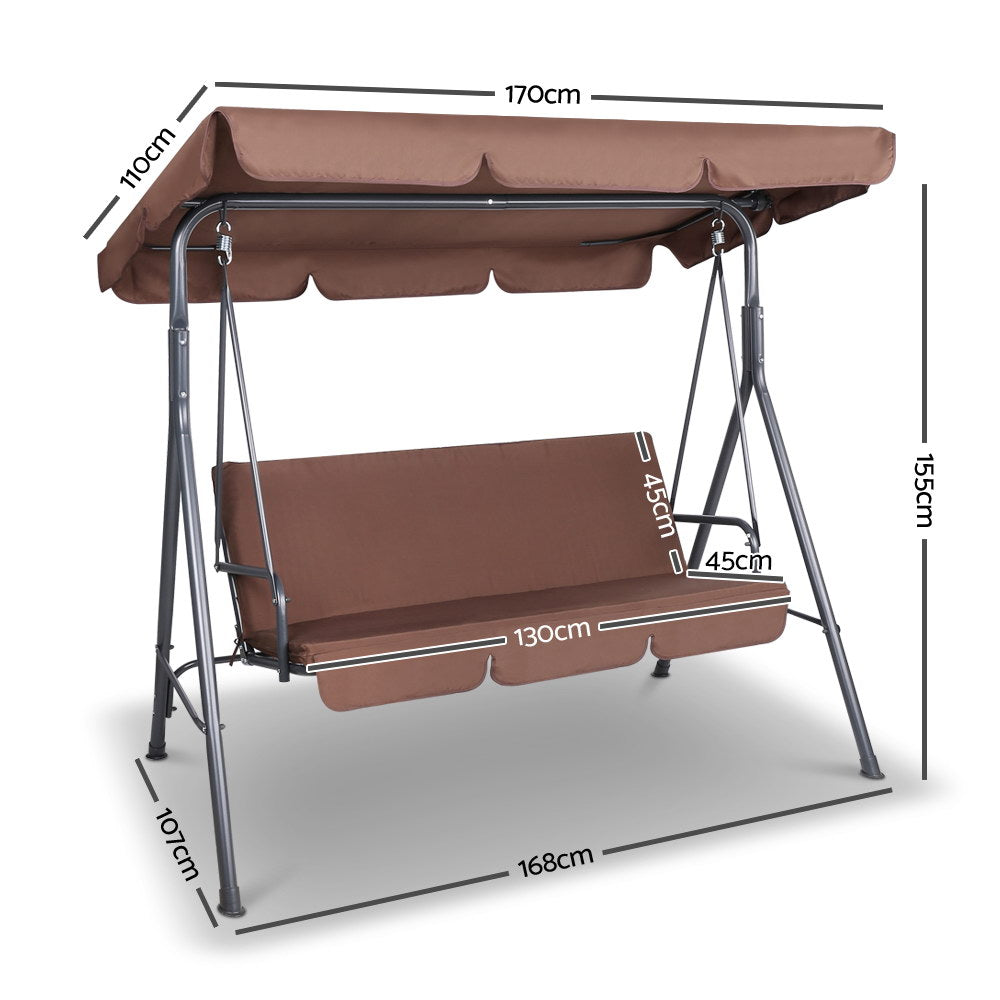 Marlook Outdoor Swing Chair Garden Bench Furniture Canopy 3 Seater Coffee