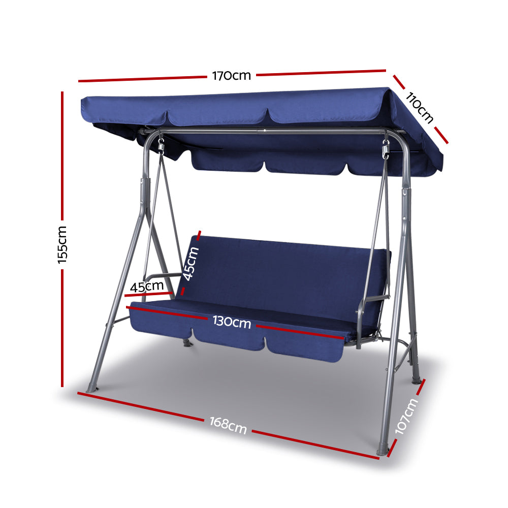 Marlook Outdoor Swing Chair Garden Bench Furniture Canopy 3 Seater Navy
