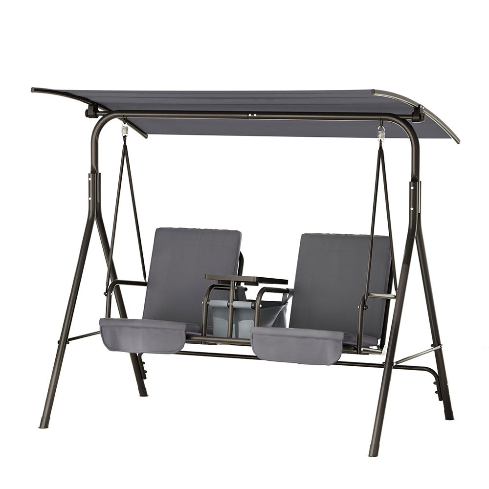 Marlook Outdoor Swing Chair Garden Furniture Canopy Cup Holder 2 Seater Grey