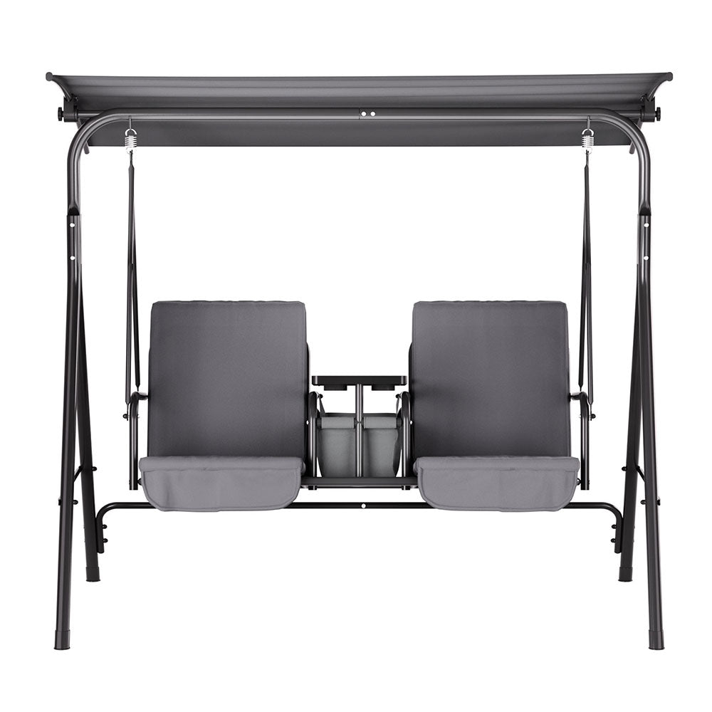 Marlook Outdoor Swing Chair Garden Furniture Canopy Cup Holder 2 Seater Grey