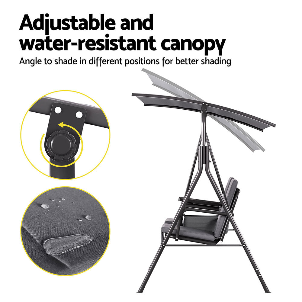 Marlook Outdoor Swing Chair Garden Furniture Canopy Cup Holder 2 Seater Grey