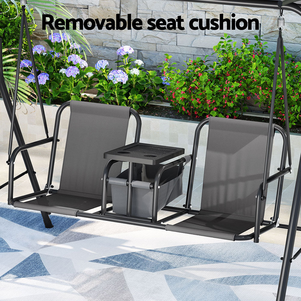 Marlook Outdoor Swing Chair Garden Furniture Canopy Cup Holder 2 Seater Grey