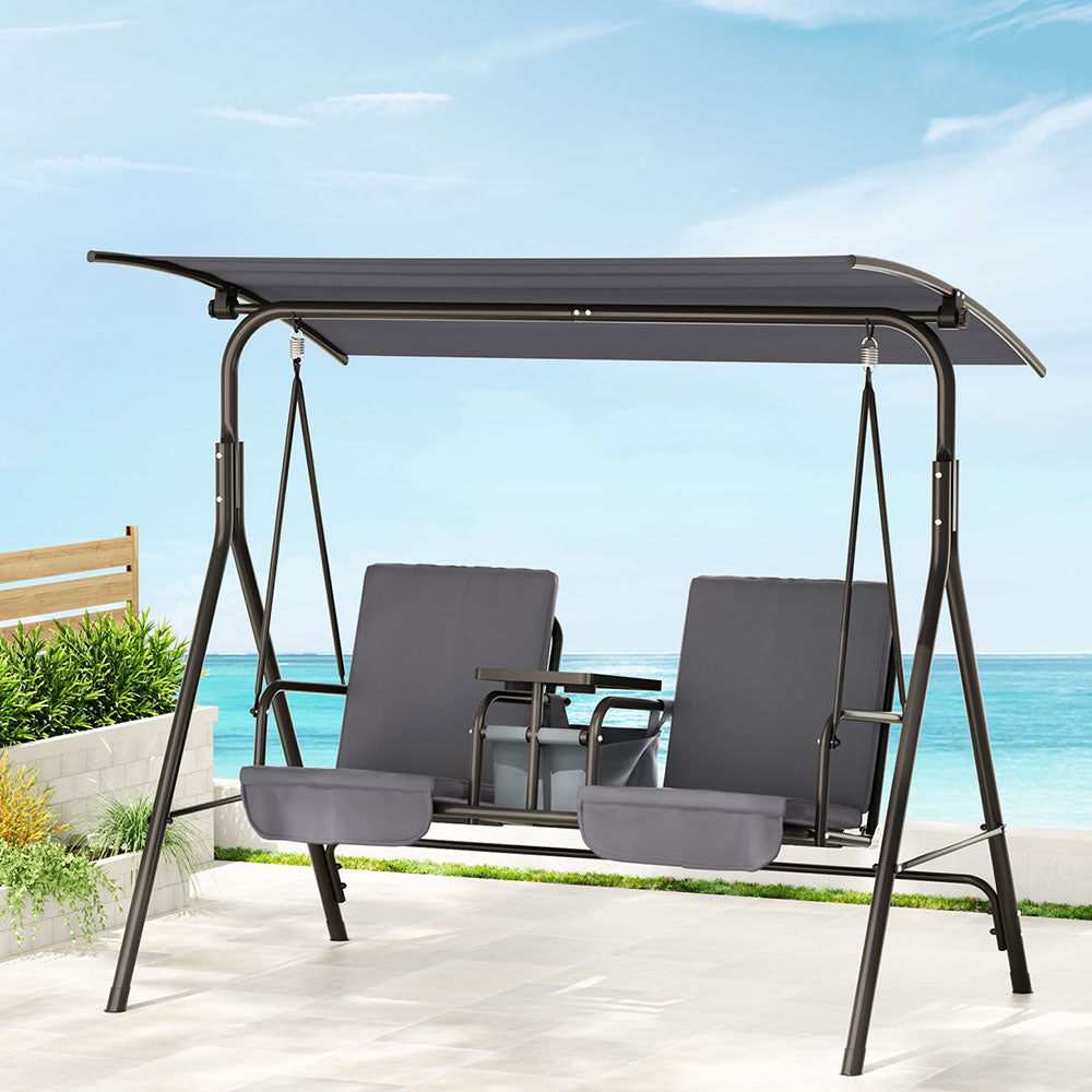 Marlook Outdoor Swing Chair Garden Furniture Canopy Cup Holder 2 Seater Grey