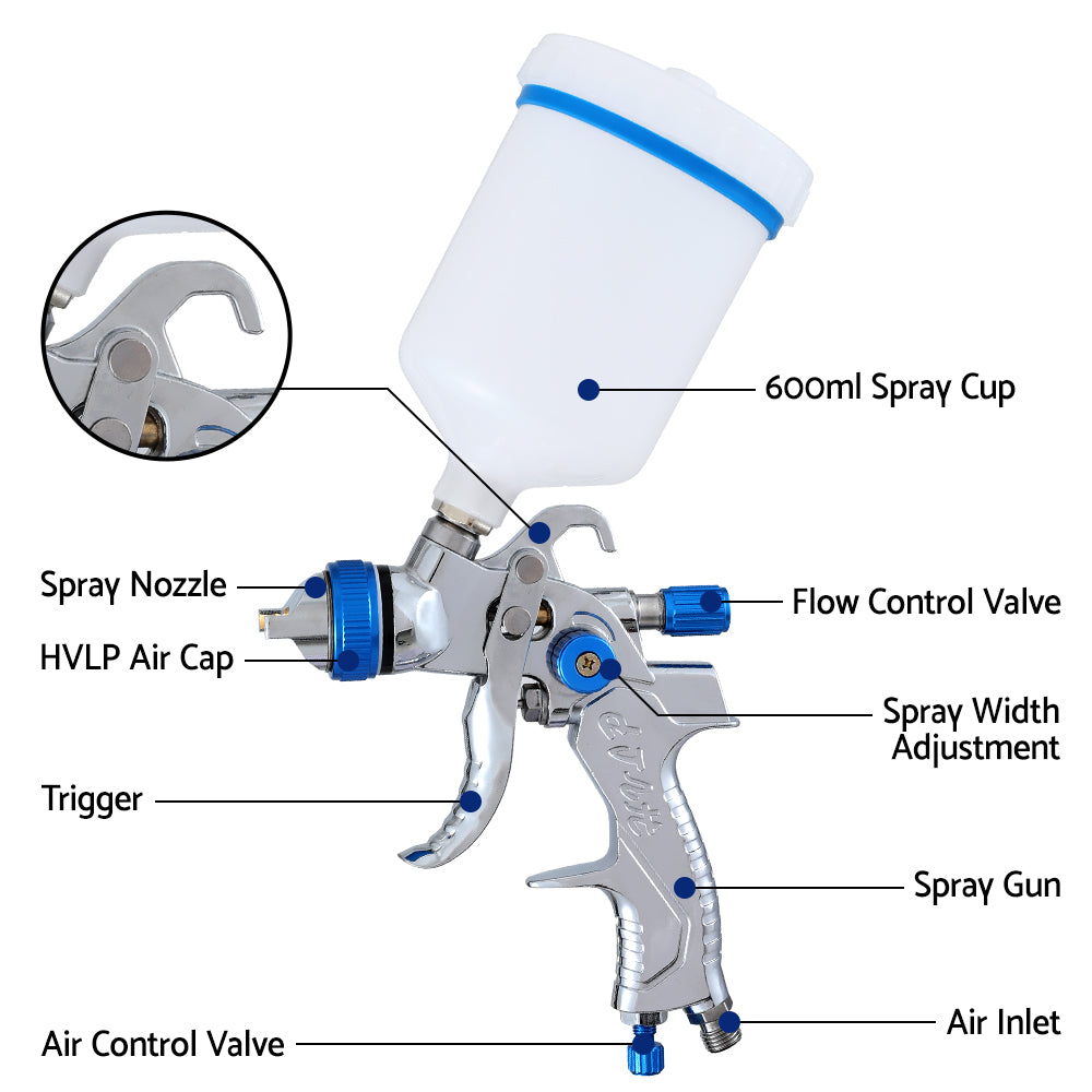 Marlook HVLP Air Spray Gun Gravity Feed Cup Nozzles Included
