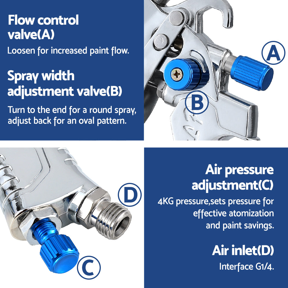 Marlook HVLP Air Spray Gun Gravity Feed Cup Nozzles Included