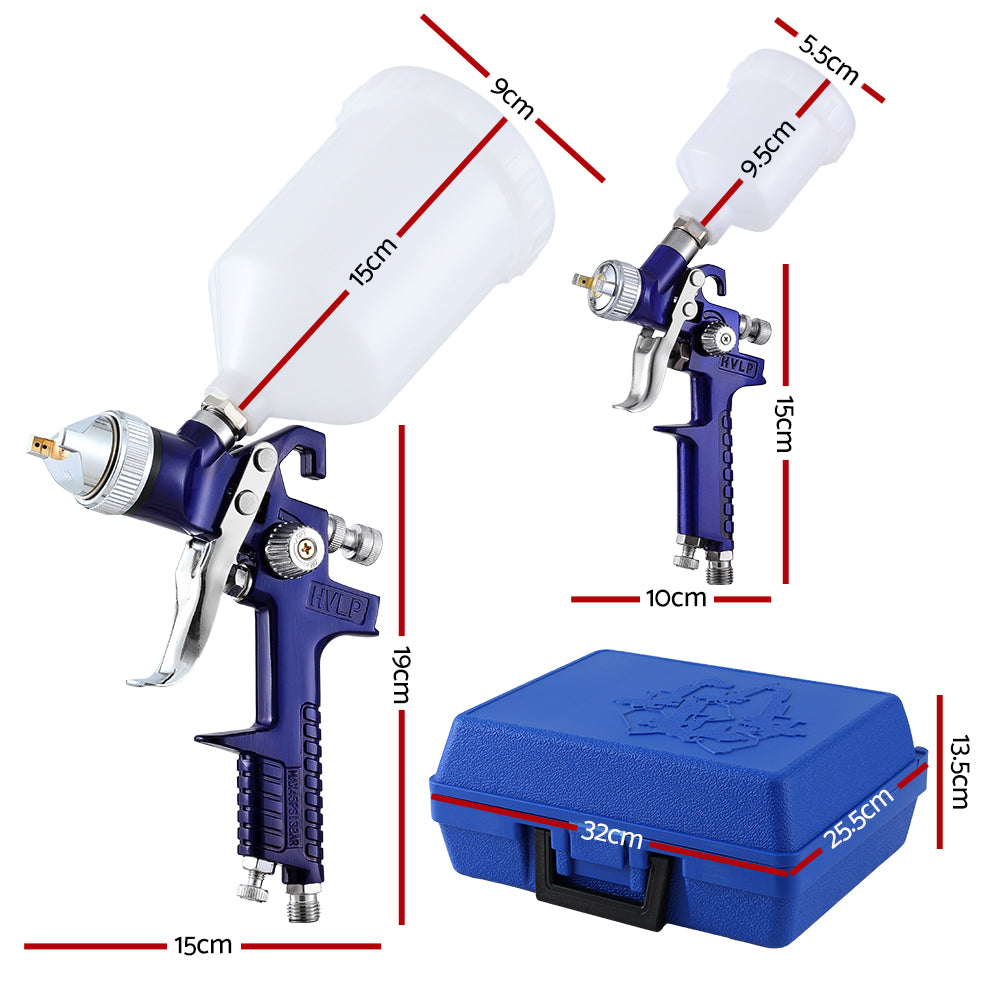 Marlook 2PC HVLP Air Spray Gun Gravity Feed Cup Nozzles Included
