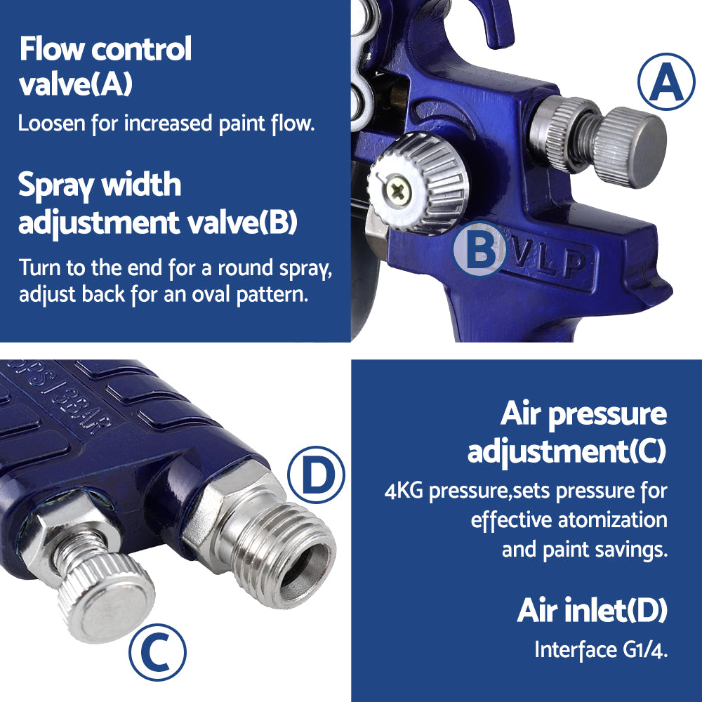 Marlook 2PC HVLP Air Spray Gun Gravity Feed Cup Nozzles Included
