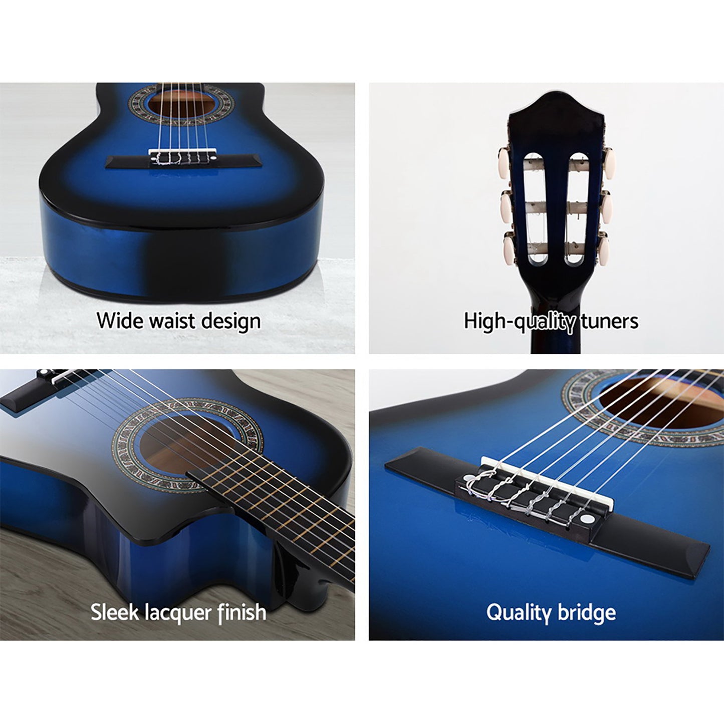Marlook 34 Inch Classical Guitar Wooden Body Nylon String w/ Stand Beignner Blue