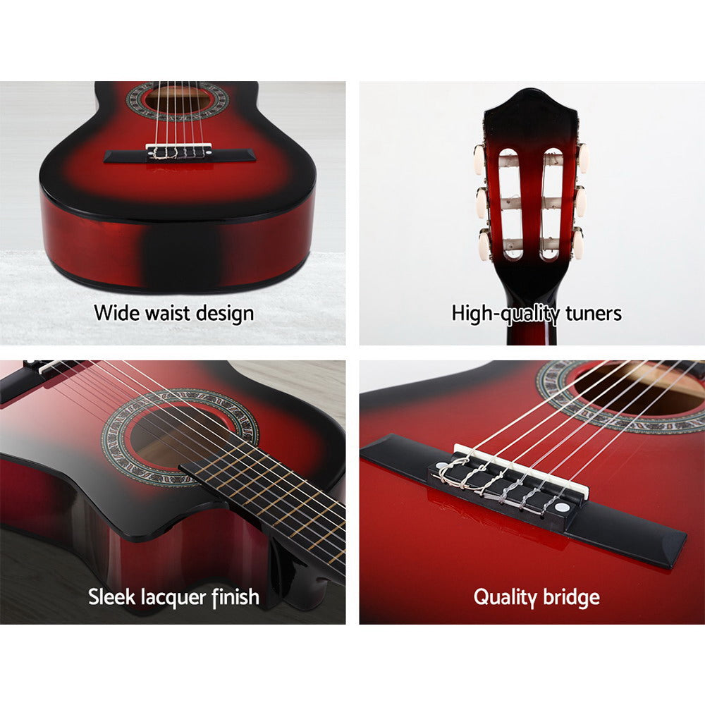 Marlook 34 Inch Classical Guitar Wooden Body Nylon String Beginner Kids Gift Red