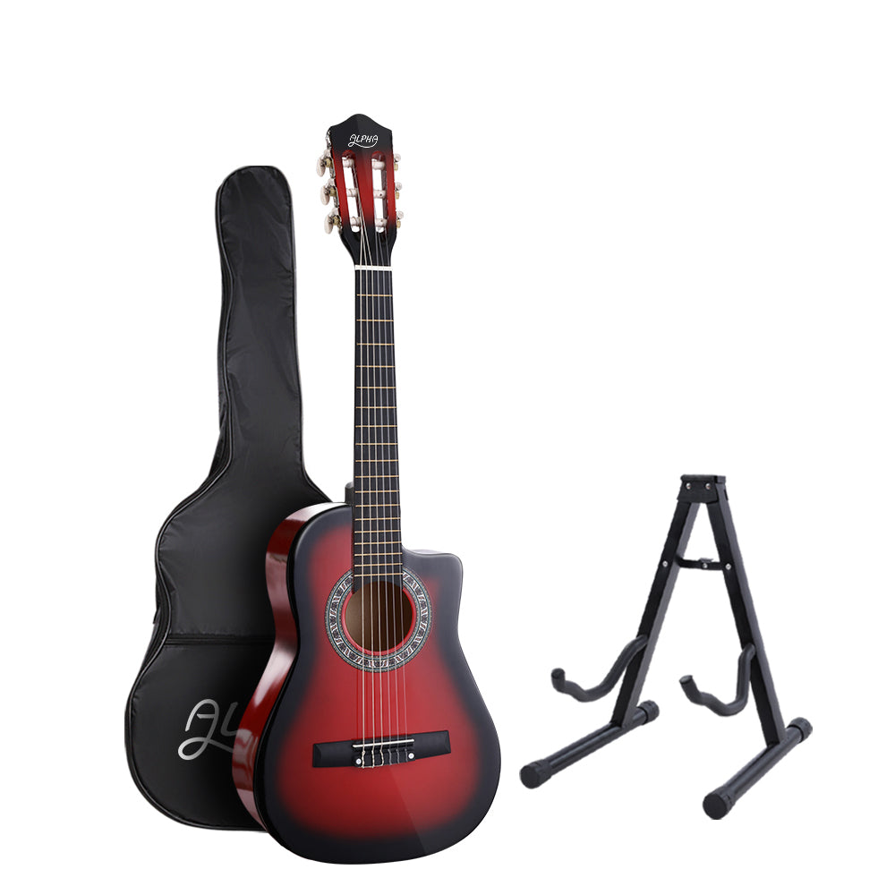 Marlook 34 Inch Classical Guitar Wooden Body Nylon String w/ Stand Beignner Red