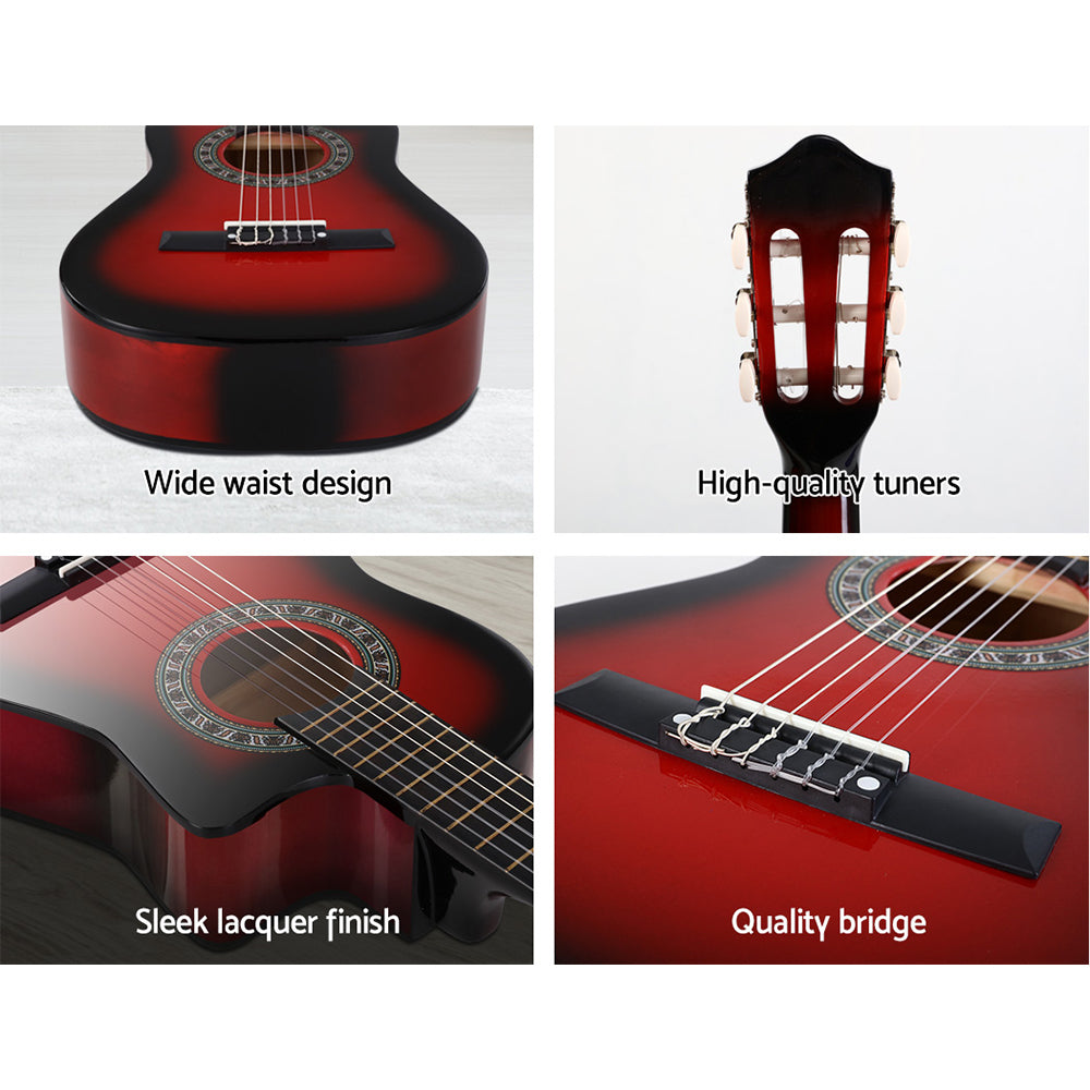Marlook 34 Inch Classical Guitar Wooden Body Nylon String w/ Stand Beignner Red