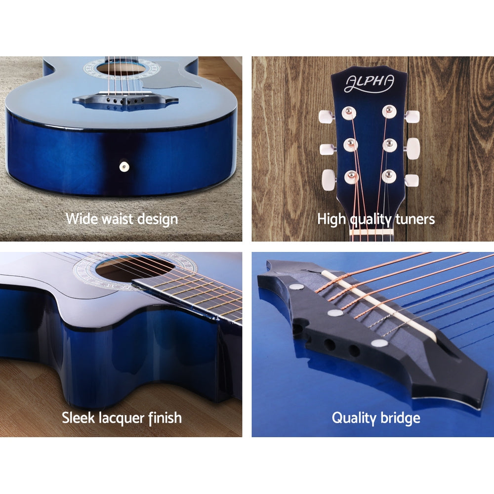 Marlook 38 Inch Acoustic Guitar Wooden Body Steel String Full Size Cutaway Blue