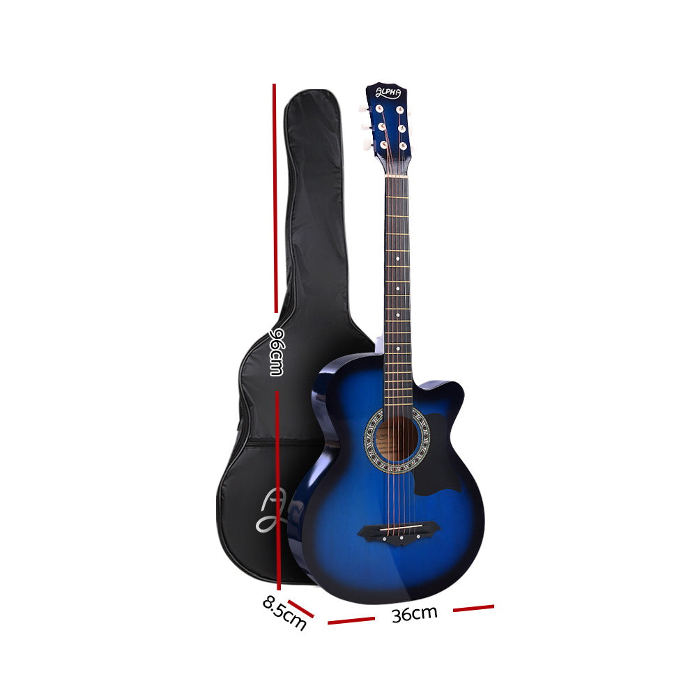Marlook 38 Inch Acoustic Guitar Wooden Body Steel String Full Size w/ Stand Blue