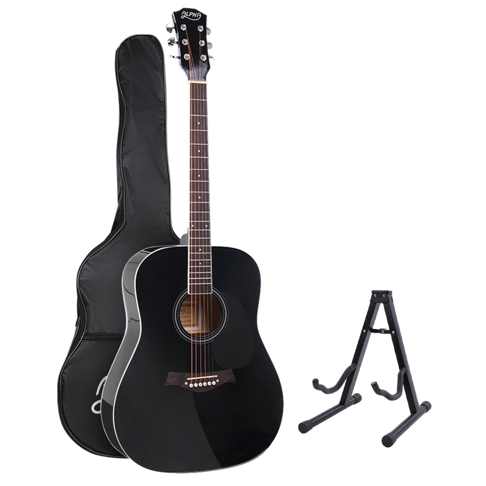 Marlook 41 Inch Acoustic Guitar Wooden Body Steel String Dreadnought Stand Black