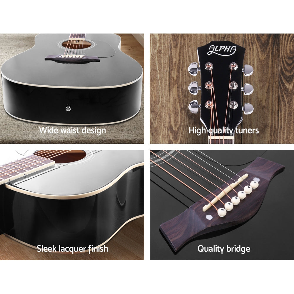 Marlook 41 Inch Acoustic Guitar Wooden Body Steel String Dreadnought Stand Black