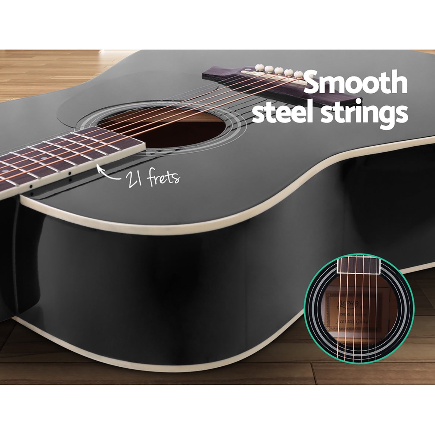 Marlook 41 Inch Acoustic Guitar Wooden Body Steel String Dreadnought Stand Black