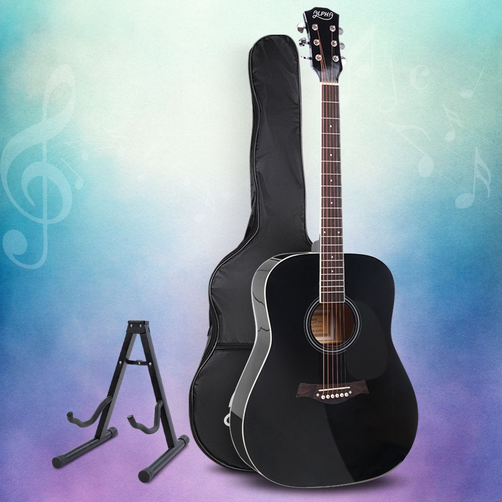 Marlook 41 Inch Acoustic Guitar Wooden Body Steel String Dreadnought Stand Black