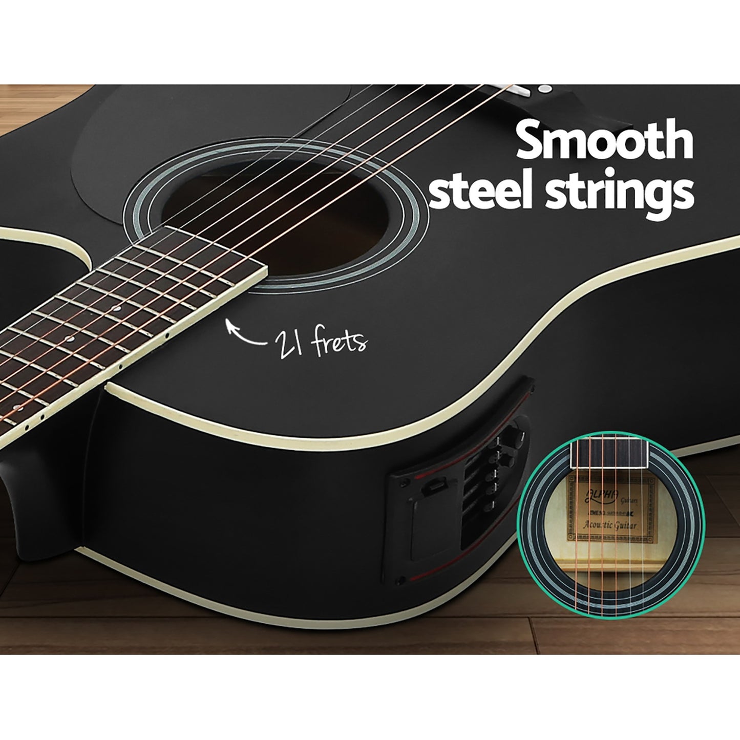 Marlook 41 Inch Acoustic Guitar Equaliser Electric Output Cutaway w/ Stand Black