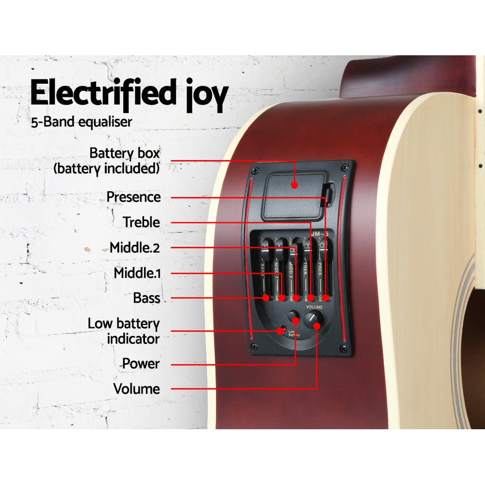 Marlook 41 Inch Acoustic Guitar Equaliser Electric Output Cutaway w/ Stand Wood