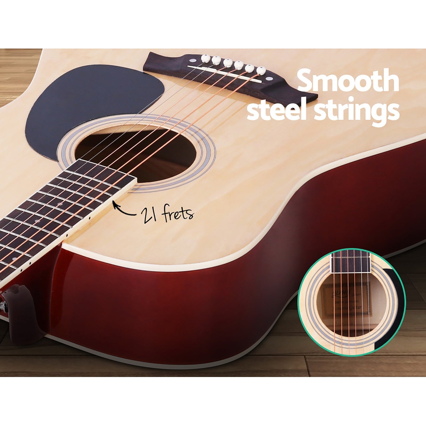 Marlook 41 Inch Acoustic Guitar Wooden Body Steel String Dreadnought Stand Wood