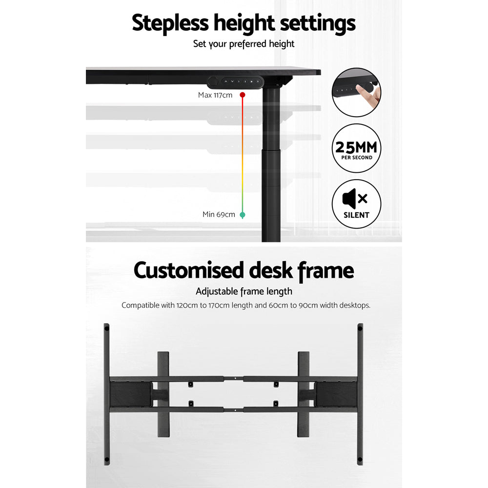 Marlook Standing Desk Frame Only Dual Motor Motorised Adjustable 125KG Load Black