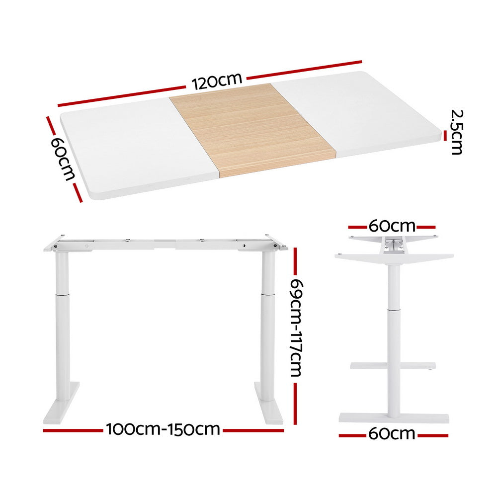 Marlook Standing Desk Motorised Electric Dual Motor Splice White Pine 120CM