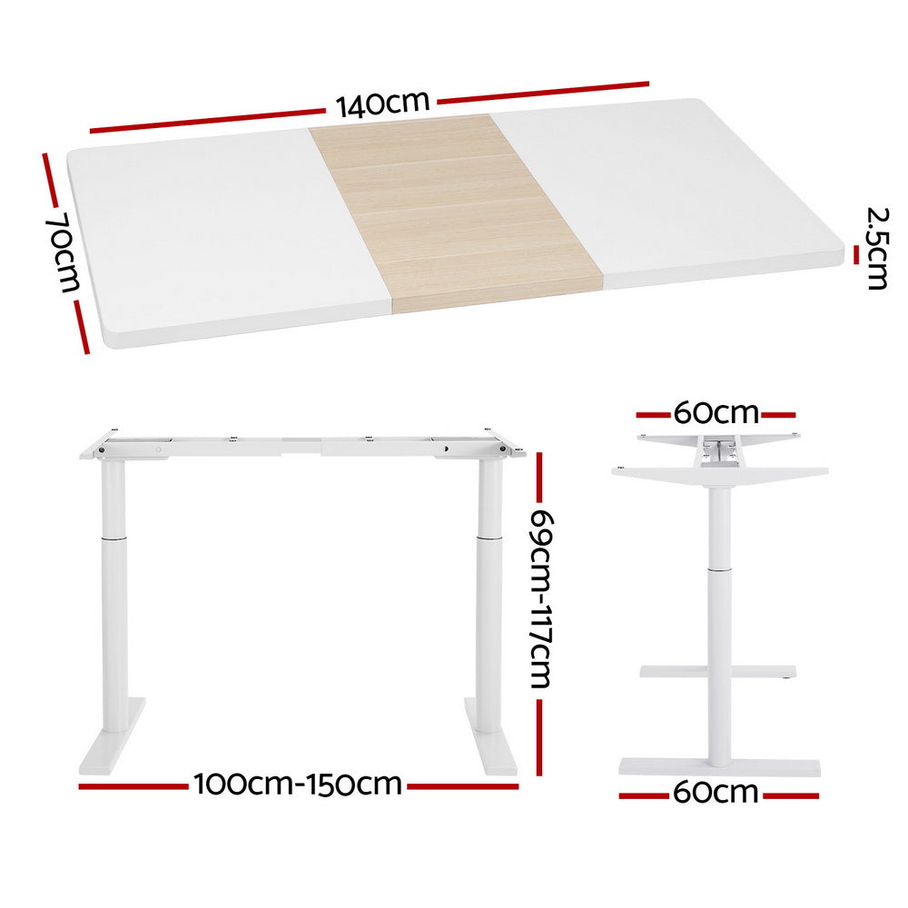 Marlook Standing Desk Motorised Electric Dual Motor 140CM White Pine