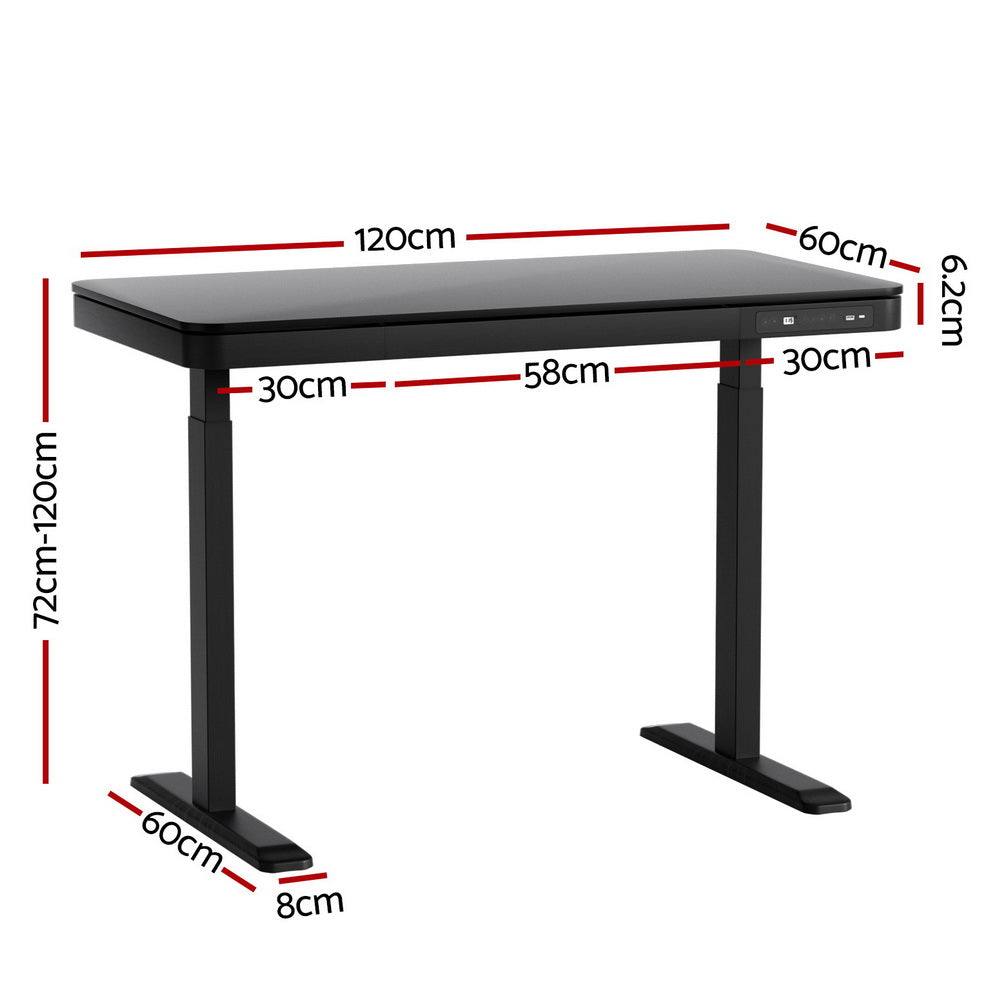 Marlook Standing Desk Motorised Electric Dual Motor Drawer 120CM Black